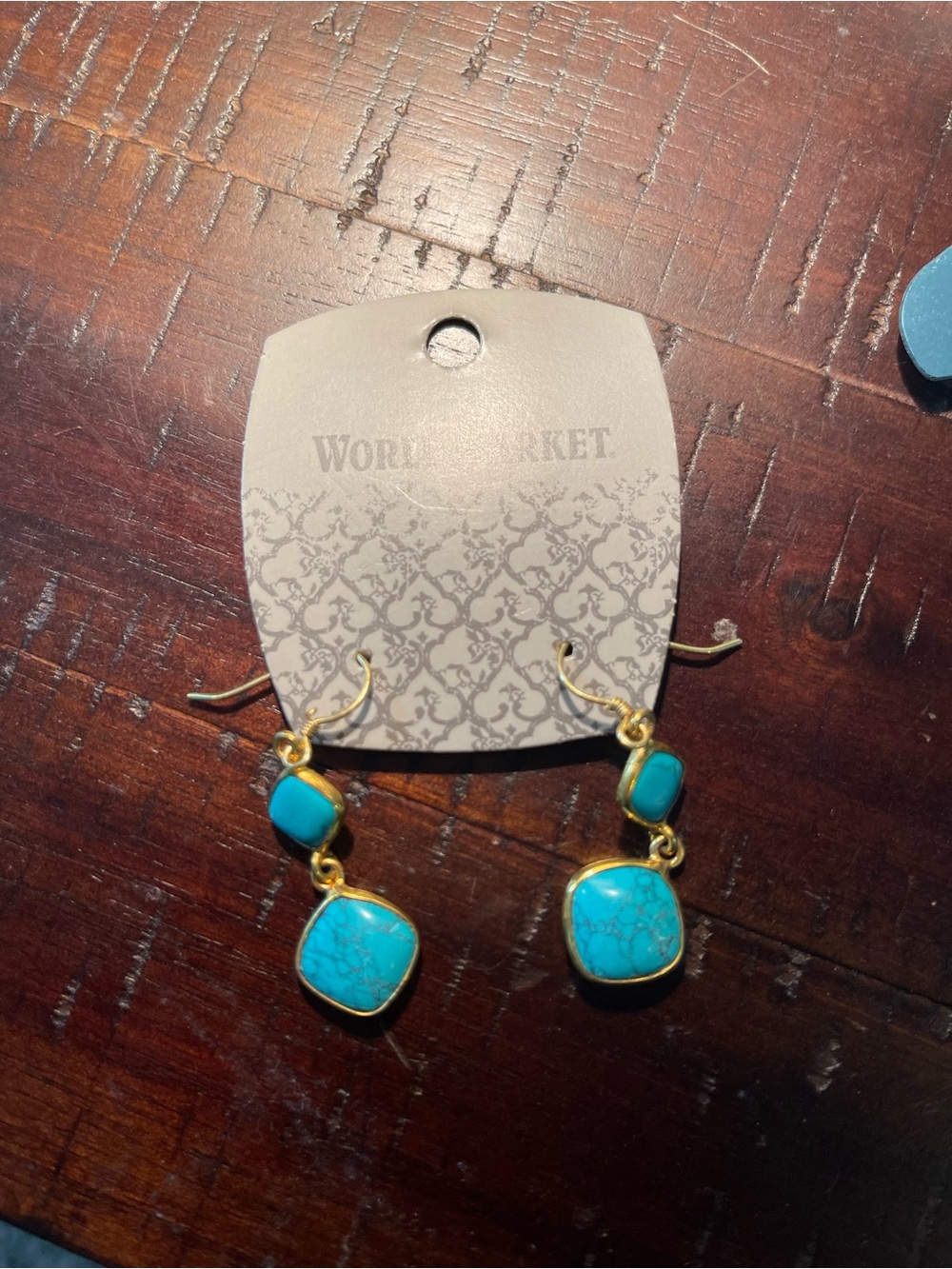 Cost Plus World Market Gold-Tone Turquoise Dangle Earrings